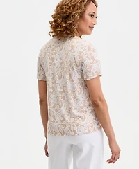 Jm Collection Women's Printed Front Zipper V-Neck Top, Macy's Exclusive