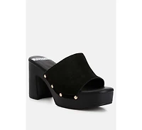 Cartera Suede High Block Heel Clogs Black