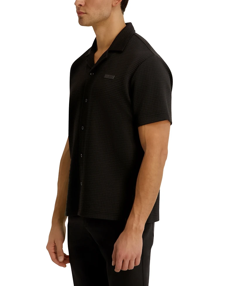 Karl Lagerfeld Paris Men's Open Weave Camp Collar Shirt