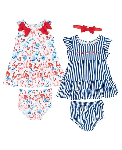 Rare Editions Baby Girls' Sleeveless Dress, Diaper Covers and Headband, 5-piece Set