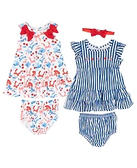 Rare Editions Baby Girls' Sleeveless Dress, Diaper Covers and Headband, 5-piece Set