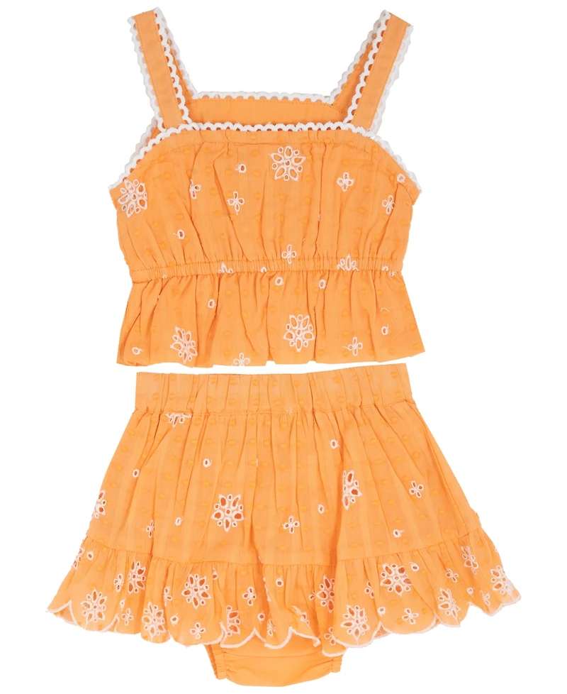 Rare Editions Baby Girls' Sleeveless Eyelet Dress and Skort, 2-Piece Set