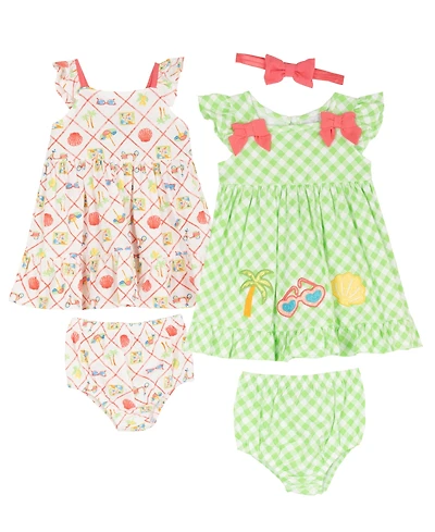 Rare Editions Baby Girls' Sleeveless Dress, Diaper Cover and Headband, 5-Piece Set