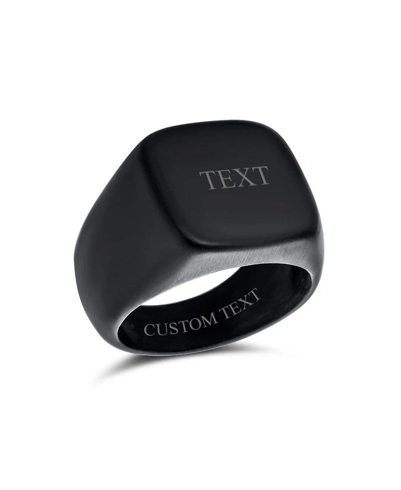 Bling Jewelry Mens Large Square Black Signet Ring Stainless Steel Matte Finish