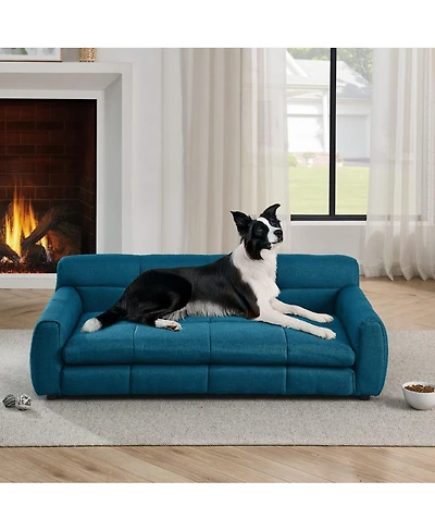 6thdruple Oversized Linen Dog Sofa Bed, Pet Couch with Armrest and Backrest for Large and Oversized Dogs