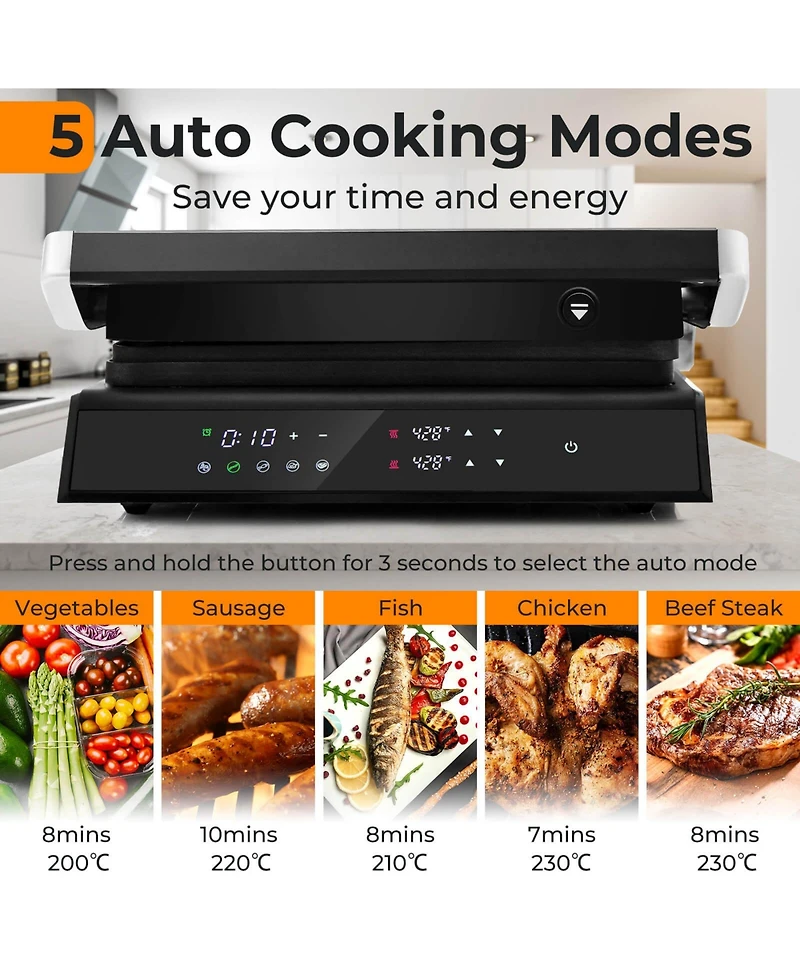 Electric Panini Press Grill Sandwich Maker with Led Display & Removable Drip Tray