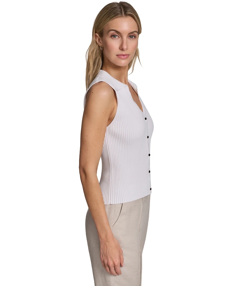 Calvin Klein Women's Sleeveless Button-Front Collared Sweater