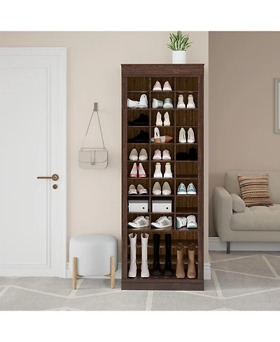 gaomon 10 Tier Tall Shoe Cabinet with Boot Racks 27 Cubbies Freestanding Narrow Wooden Organizer