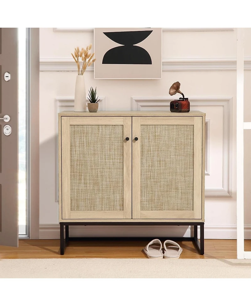 gaomon Set of 2 Storage Cabinet with Rattan Doors, Rattan Cabinet Sideboard Buffet Cabinet Console Table for Living Room, Entryway, Kitchen