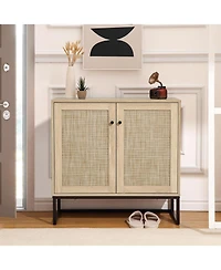 gaomon Set of 2 Storage Cabinet with Rattan Doors, Rattan Cabinet Sideboard Buffet Cabinet Console Table for Living Room, Entryway, Kitchen