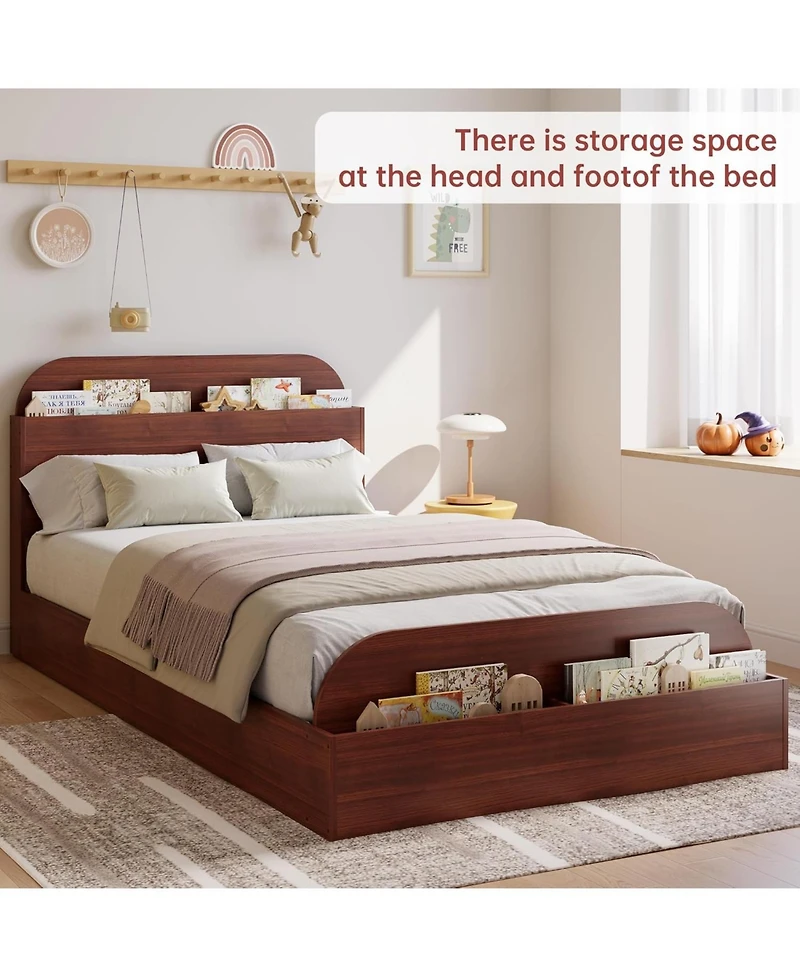 gaomon Twin Xl Bed Frame with Storage Headboard and Raised Footboard Low Platform Wood Slats No Box Spring Espresso