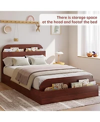 gaomon Twin Xl Bed Frame with Storage Headboard and Raised Footboard Low Platform Wood Slats No Box Spring Espresso