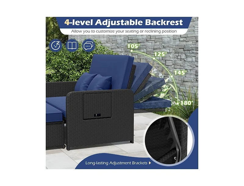 Slickblue Outdoor Wicker Daybed with Adjustable Backrest and Storage Ottoman
