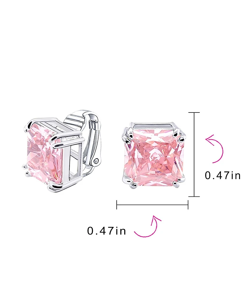 Bling Jewelry 12MM Princess Cut Cubic Zirconia Cz Solitaire Statement Clip On Stud Earrings Non Pierced