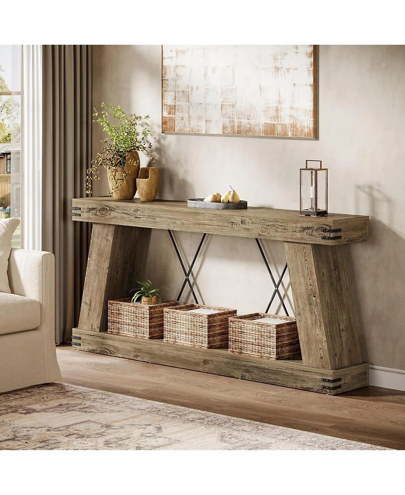 Tribesigns Farmhouse Console Table, Long Sofa Table Behind Couch with Storage, Rustic Entryway Furniture for Hallway