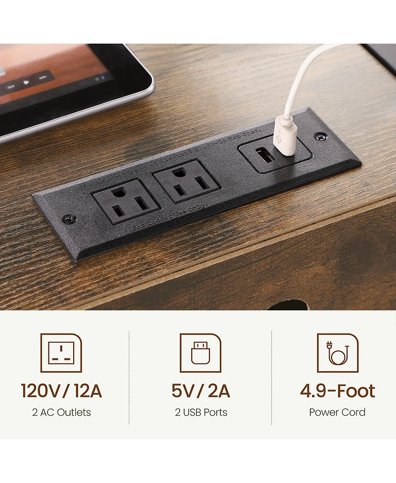 Rainsken Lateral File Cabinet, Office Filing Cabinets with Socket and Usb Charging Port, Rolling Printer Stand for A4, Letter Size and File Folders