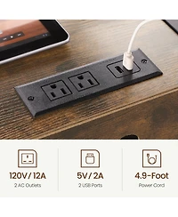 Rainsken Lateral File Cabinet, Office Filing Cabinets with Socket and Usb Charging Port, Rolling Printer Stand for A4, Letter Size and File Folders