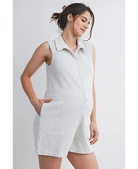 Hello Miz Maternity Sleeveless Button-Front Nursing Romper with Pockets