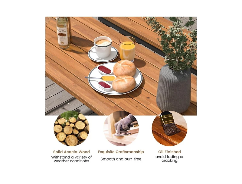 Slickblue Acacia Wood Outdoor Dining Table and Bench Set for Patio
