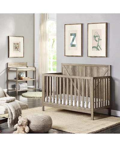 flynama Vintage Chestnut 4 in 1 convertible crib with industrial farmhouse style soft distressed finish 3 adjustable mattress heights for baby nursery