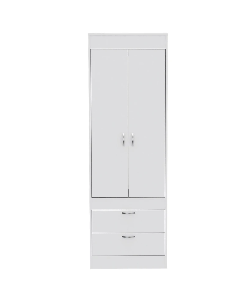 flynama Lisboa Armoire Double Door 2 Drawers Hanging Rod Metal Handles