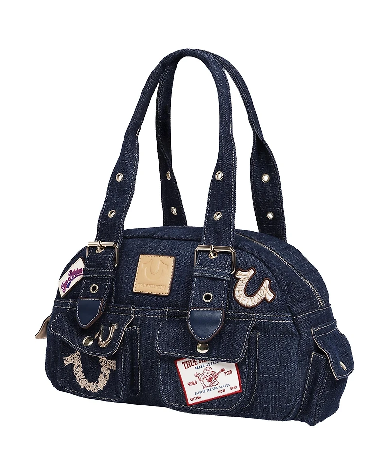 True Religion Multi-Patch Denim Satchel
