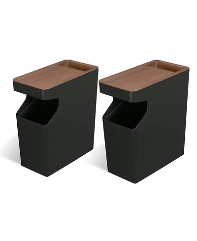 Home Zone Living 2-Pack 2 Gallon Small Trash Can, Slim Rectangular Wastebasket with Wood Grain Cover