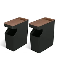 Home Zone Living 2-Pack 2 Gallon Small Trash Can, Slim Rectangular Wastebasket with Wood Grain Cover