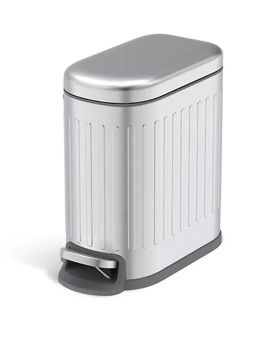 Home Zone Living 1.3 Gallon Slim Stainless Steel Small Trash Can with Reeded Pattern, Step Pedal and Soft-Close Lid, Silver