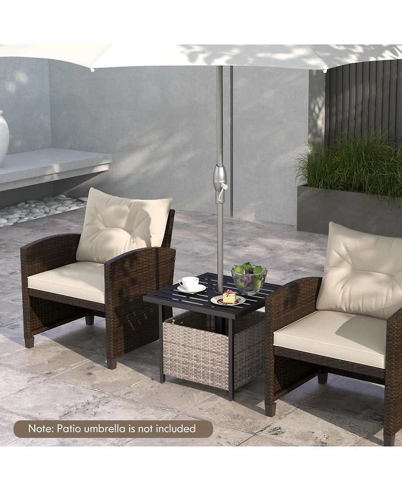 sumyeg Outdoor Patio Rattan Wicker Side Table with Steel Frame for Deck