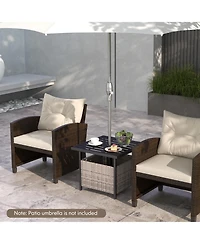 sumyeg Outdoor Patio Rattan Wicker Side Table with Steel Frame for Deck