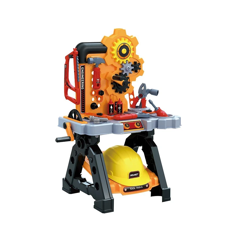 Bruce & Shark 48-Piece Kids Tool Set with Workbench & Helmet – Engineer Pretend Play Construction Toys