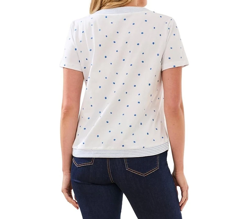 Tribal Women's Embroidered Polka Dot 3/4-Sleeve Top