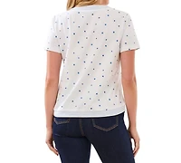 Tribal Women's Embroidered Polka Dot 3/4-Sleeve Top