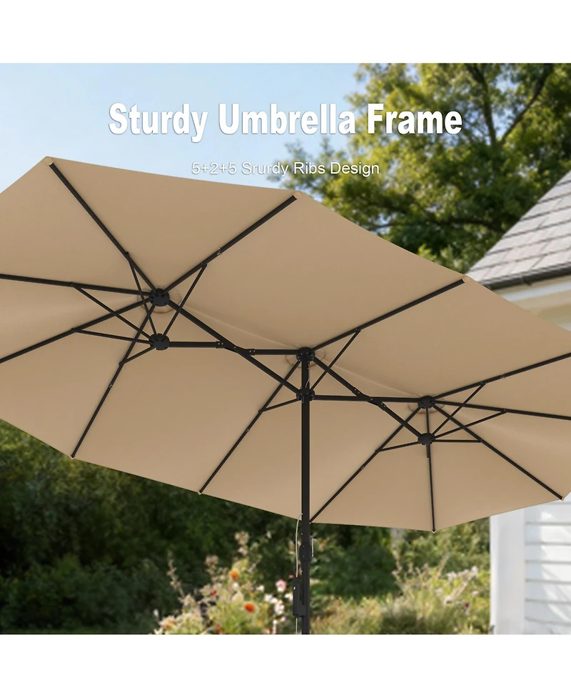 Homsee 15 ft. Double Sided Umbrella Outdoor Patio with Spray System, Base and Sand Bag