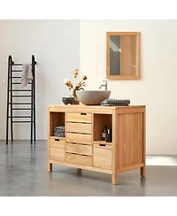 Tikamoon Solid Teak Wood Vanity Cabinet Washstand Bathroom Sink Unit 100cm New