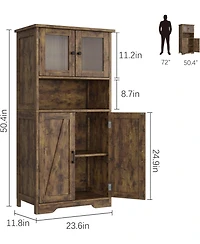 gaomon Farmhouse Freestanding Kitchen Pantry Cabinet with Glass Doors and Adjustable Shelves Cupboard, Floor Cabinet for Living Room