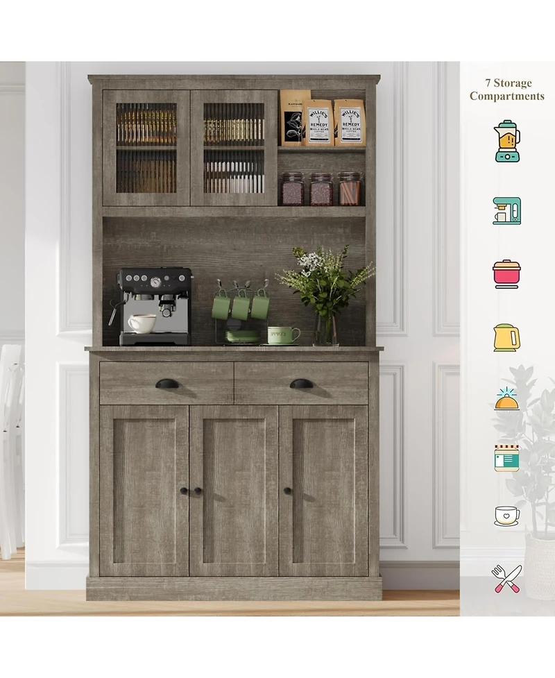 gaomon Tall Storage Cabinet - Freestanding Kitchen Pantry Cabinet with Drawers and Adjustable Shelves.