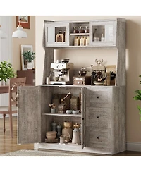 gaomon 66 Inch Kitchen Pantry Cabinet with Microwave Shelf Hutch with 3 Drawers Led Lights Tall Storage