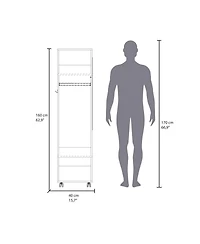flynama Cluster 63inch Tall Wardrobe with Mirror Three Shelves Casters and Hanging Rod Bedroom Clothes Storage Cabinet Organizer