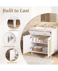 Sillysis 30 Inch Freestanding Bathroom Vanity with Sink, Solid Wood & Mdf Cabinet, Tip Drawer & Adjustable Shelf for Modern Storage