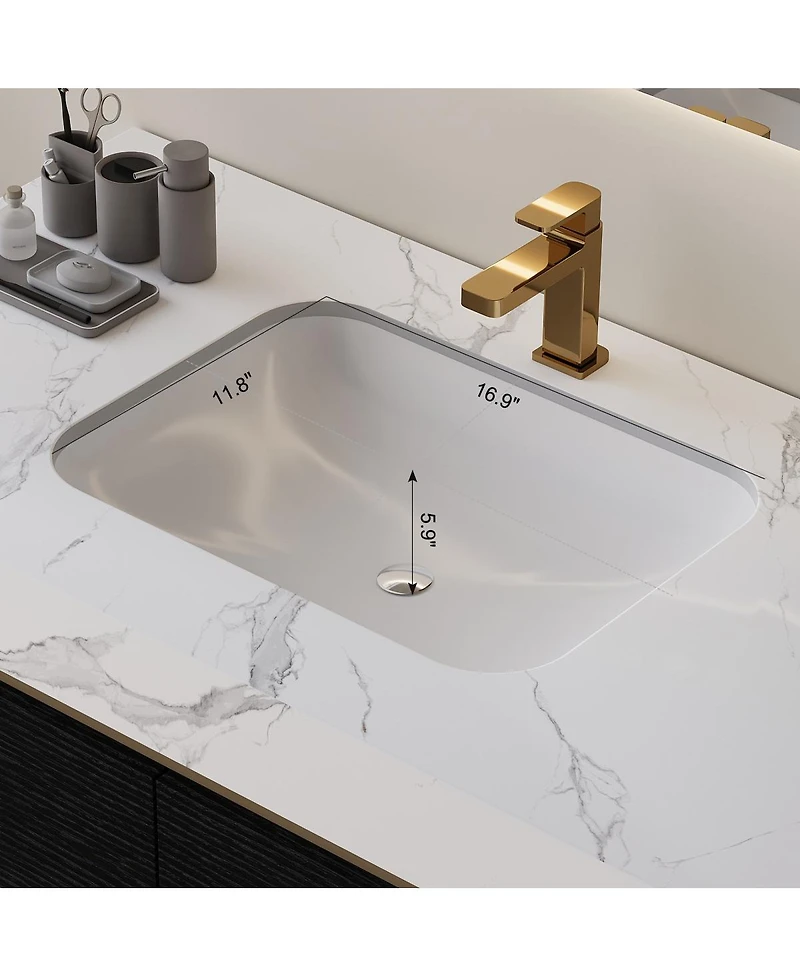 Sillysis 35.4" Modern Sintered Stone Bathroom Vanity, Free-Standing or Wall-Mounted, 4 Soft-Close Drawers, Undermount Sink-Sillysis