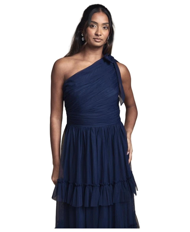strapless open back dress Cheyenne Scallop Denim Mini Dress / Indigo Blue | Meshki