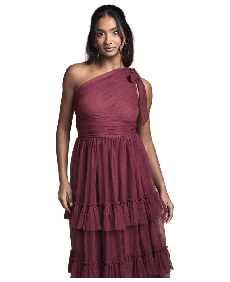 Oasis Women's Pleated One Shoulder Tiered Maxi Dress