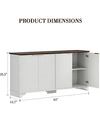 gaomon 61 Inch Modern Fluted Wood Buffet Cabinet with 4 Doors - Adjustable Shelf Storage Sideboard for Kitchen, Dining Room