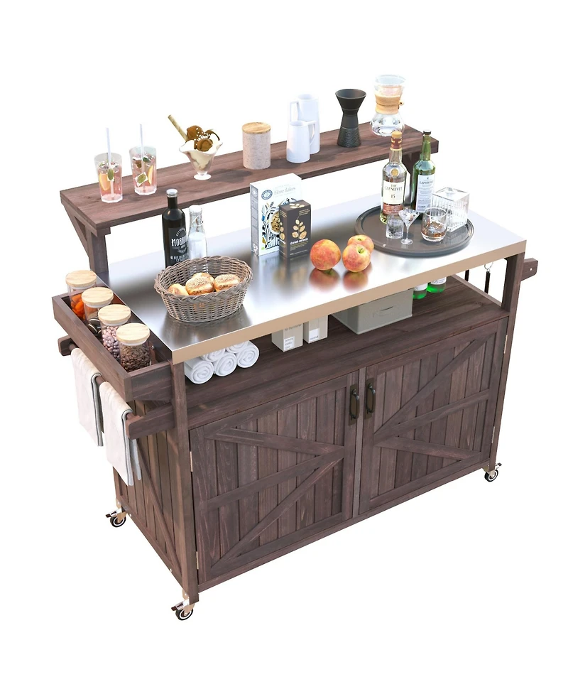 Mondawe 78.3" Outdoor Kitchen Island with Foldable Grill Table