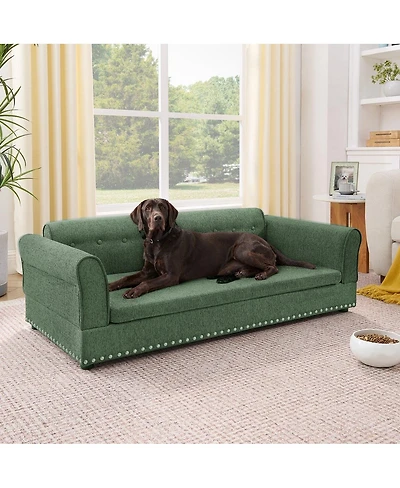 6thdruple Modern Linen Dog Sofa Bed, Oversized Pet Furniture with Backrest