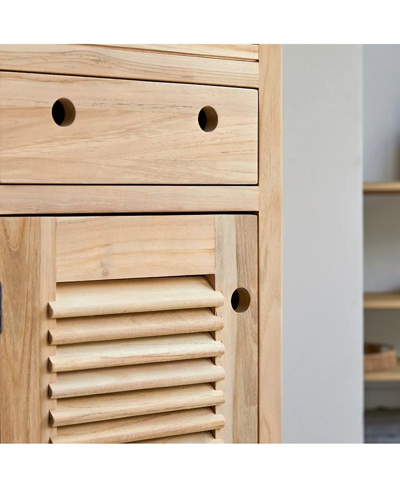 Tikamoon Bathroom Cabinets Solid Teak Wood Bathroom Cabinet Tower Storage Drawer Design 190cm