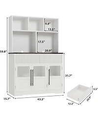 gaomon 60'' Kitchen Pantry Cabinet, Tall Pantry Cabinet with Glass Doors, Large Kitchen Hutch with Storage Drawers, Farmhouse Kitchen Cabinet
