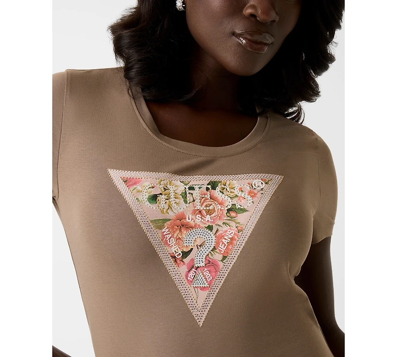Guess Women's Short-Sleeve Peony Triangle T-Shirt